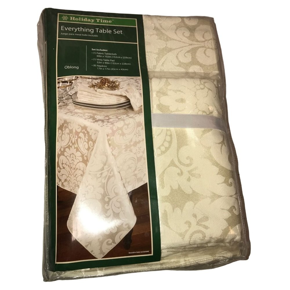 Holiday Time Everything Table Set Comes w/ Tablecloth, Vinyl Table Pad & Napkins